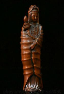 8 Old Chinese Boxwood Wood Hand Carved Kwan-yin Guan Yin Goddess Lotus Statue