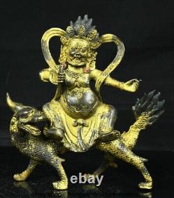 8 Old Chinese Bronze Gilt Mahakala Wrathful Deity Buddha Statue