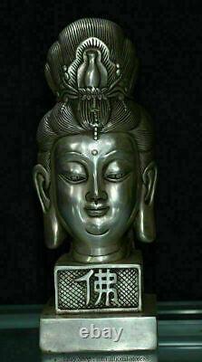 8 Old Chinese Buddhism Silver Kwan-Yin Guan Yin Head Bust Sculpture Seal Stamp