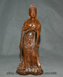 8 Old Chinese China Boxwood Carving Stand Kwan-yin Guan Yin Goddess Sculpture