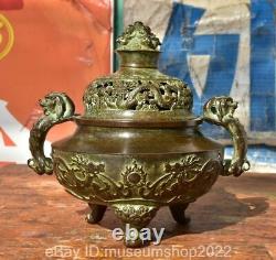 8 Old Chinese Copper Dynasty Dragon Handle incense burner censer