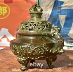 8 Old Chinese Copper Dynasty Dragon Handle incense burner censer