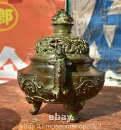 8 Old Chinese Copper Dynasty Dragon Handle incense burner censer