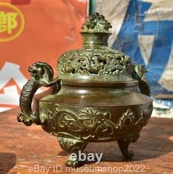 8 Old Chinese Copper Dynasty Dragon Handle incense burner censer