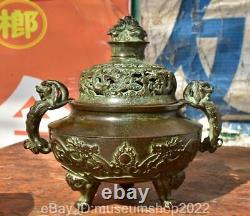 8 Old Chinese Copper Dynasty Dragon Handle incense burner censer