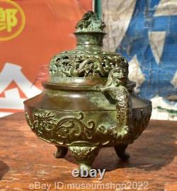 8 Old Chinese Copper Dynasty Dragon Handle incense burner censer