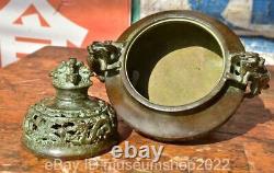 8 Old Chinese Copper Dynasty Dragon Handle incense burner censer