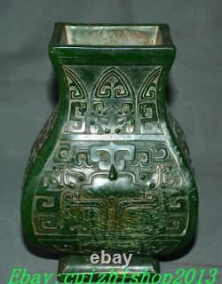 8 Old Chinese Dynasty Natural Green Jade Carve Dragon Beast Wine Vase Bottle
