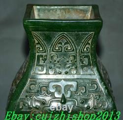 8 Old Chinese Dynasty Natural Green Jade Carve Dragon Beast Wine Vase Bottle