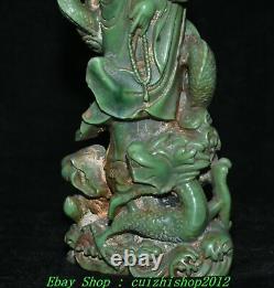 8 Old Chinese Green Jade Carved Kwan-yin Guan Yin Dragon Goddess Buddha Statue