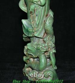 8 Old Chinese Green Jade Carved Kwan-yin Guan Yin Dragon Goddess Buddha Statue