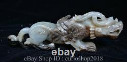 8 Old Chinese Hetian Jade nephrite Carved Fengshui Pixiu Dragon Unicorn Statue