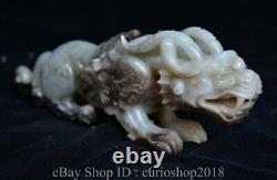 8 Old Chinese Hetian Jade nephrite Carved Fengshui Pixiu Dragon Unicorn Statue