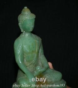 8 Old Chinese Natural Green Jade Carving Shakyamuni Amitabha Buddha Statue
