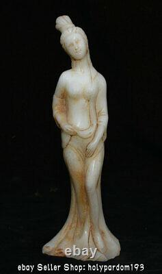 8 Old Chinese White Jade Carving Dynasty Palace Beauty Belle Statue Sculpture