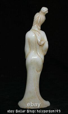 8 Old Chinese White Jade Carving Dynasty Palace Beauty Belle Statue Sculpture