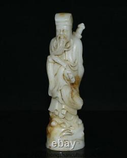 8 Old chinese white jade jadeite carved standing Taoist priest Taoist statue