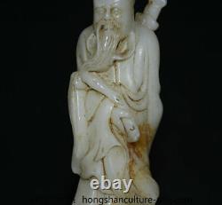 8 Old chinese white jade jadeite carved standing Taoist priest Taoist statue
