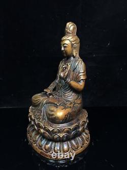 9Chinese Old antiques Handmade Pure copper Guanyin Bodhisattva statue