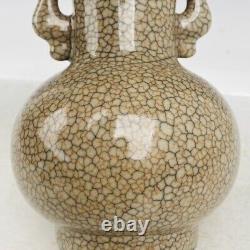 9.1 Chinese Porcelain song dynasty ge kiln mark White Ice crack double ear Vase