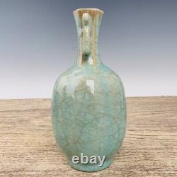 9.1 Chinese Porcelain song dynasty ru kiln mark cyan Ice crack double ear Vase