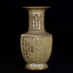 9.1'' song dynasty guan kiln Porcelain Ice crack Chinese mark double ear vase