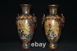 9.2'' Chinese Cloisonne Copper Vase beast Bottle old Brass flower vase
