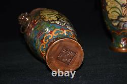 9.2'' Chinese Cloisonne Copper Vase beast Bottle old Brass flower vase