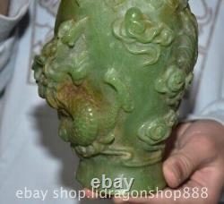 9.2 Old Chinese Green Jade Carved Fengshui Dragon Bottle Vase Statue