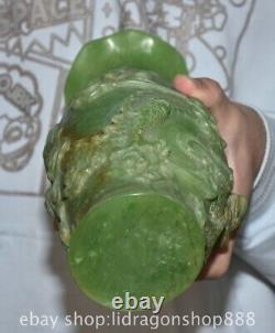 9.2 Old Chinese Green Jade Carved Fengshui Dragon Bottle Vase Statue