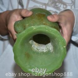 9.2 Old Chinese Green Jade Carved Phoenix Zun Cup Bottle Vase Statue
