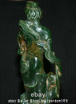 9.2 Old Chinese Green Jade Carving Beautiful woman Belle Lotus Statue Sculpture