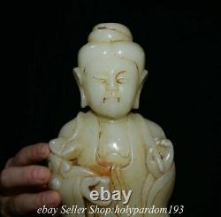 9.2 Old Chinese White Jade Carved Kwan-yin Guan Yin Goddess Statue Sculpture