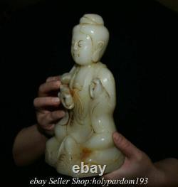 9.2 Old Chinese White Jade Carved Kwan-yin Guan Yin Goddess Statue Sculpture