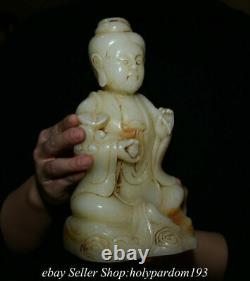 9.2 Old Chinese White Jade Carved Kwan-yin Guan Yin Goddess Statue Sculpture