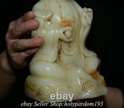 9.2 Old Chinese White Jade Carved Kwan-yin Guan Yin Goddess Statue Sculpture