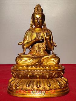 9.4Old Chinese antiques bronze gilt Guanyin Bodhisattva Buddha statue