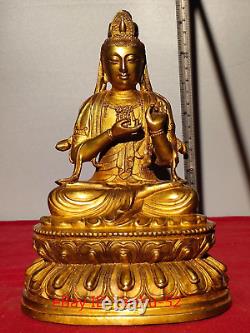 9.4Old Chinese antiques bronze gilt Guanyin Bodhisattva Buddha statue