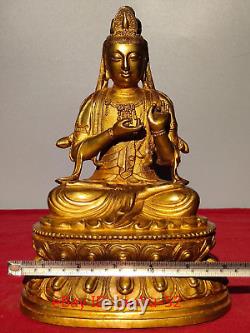 9.4Old Chinese antiques bronze gilt Guanyin Bodhisattva Buddha statue