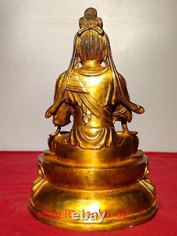 9.4Old Chinese antiques bronze gilt Guanyin Bodhisattva Buddha statue