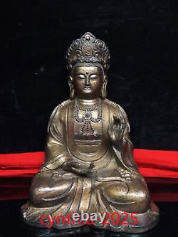 9.4Rare Chinese antiques Pure copper gilding Guanyin Bodhisattva Buddha statue