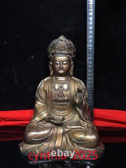 9.4Rare Chinese antiques Pure copper gilding Guanyin Bodhisattva Buddha statue