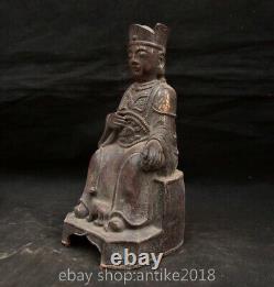 9.4 Old Chinese Copper Gilt Buddhism Word Sit PeopleBeast Sculpture