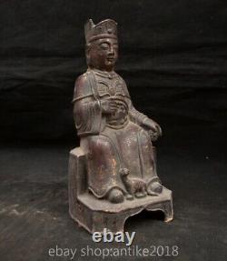 9.4 Old Chinese Copper Gilt Buddhism Word Sit PeopleBeast Sculpture