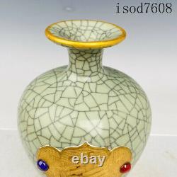 9.4antique Chinese Song dynasty Official porcelain gild gemstone pulm vase
