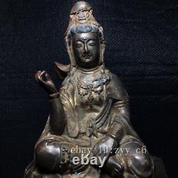 9.6 Chinese antiques Pure copper Sitting position Guanyin Buddha statue