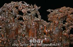 9.8 Chinese Boxwood Hand-carved Fengshui Fu Lu Shou 3 God Tree Screen Statue