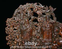 9.8 Chinese Boxwood Hand-carved Fengshui Fu Lu Shou 3 God Tree Screen Statue