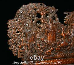 9.8 Chinese Boxwood Hand-carved Fengshui Fu Lu Shou 3 God Tree Screen Statue