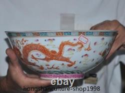 9.8'' Marked Chinese pastel porcelain dragon phoenix statue Tea cup Bowl Bowls